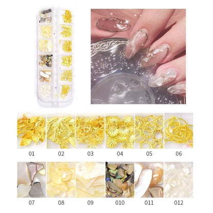 Nail Art Decor 12Design Box 3D Irregular Abalone Seashell Fragment Flakes Charms
