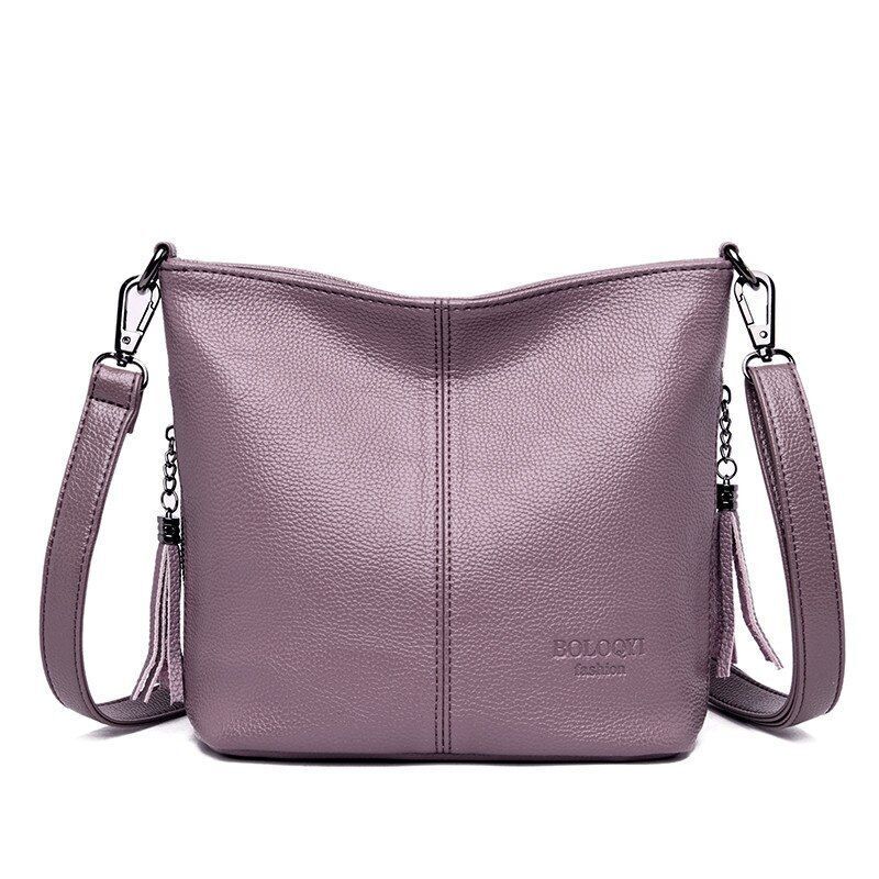 Genuine Leather Tassel Hand Crossbody Bag Purse Handbag Shoulder Bag Bucket 1 PC