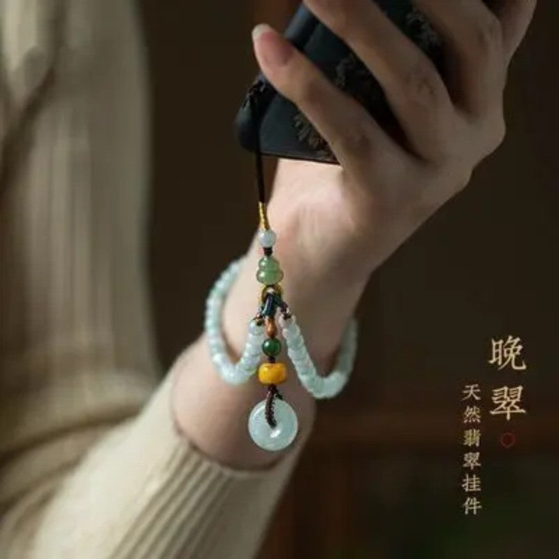 Exquisitely Chinese Retro Natural Jade Pingan Buckle Keychain Auspicious Pendant