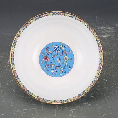 Old Chinese Exquisite Flowers Blue Bowls Porcelain Color Hand Painted Tangled