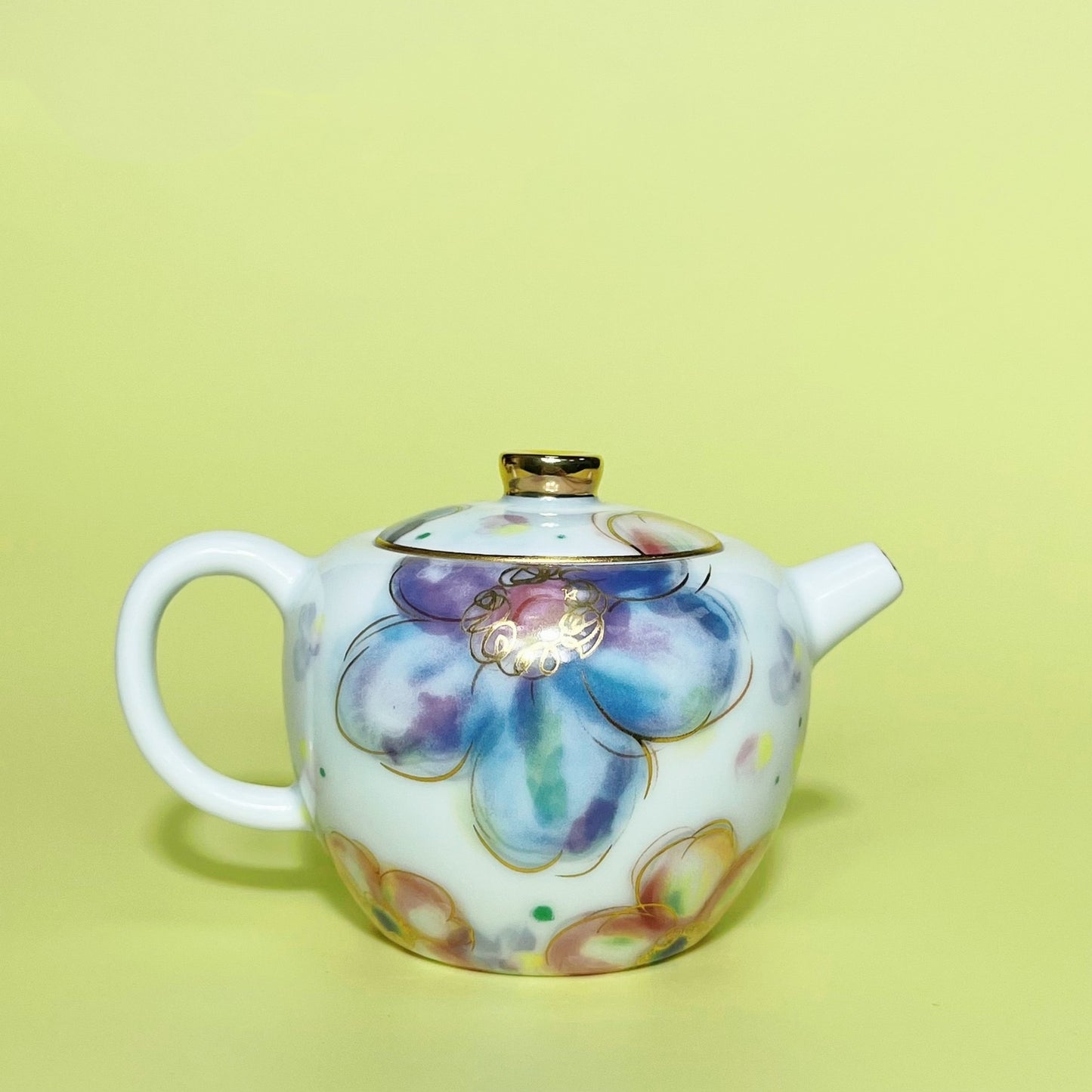 Hand Painted Tea Pot + 2 Matching Tea Cups Thin Glaze Porcelain Pot With Infuser