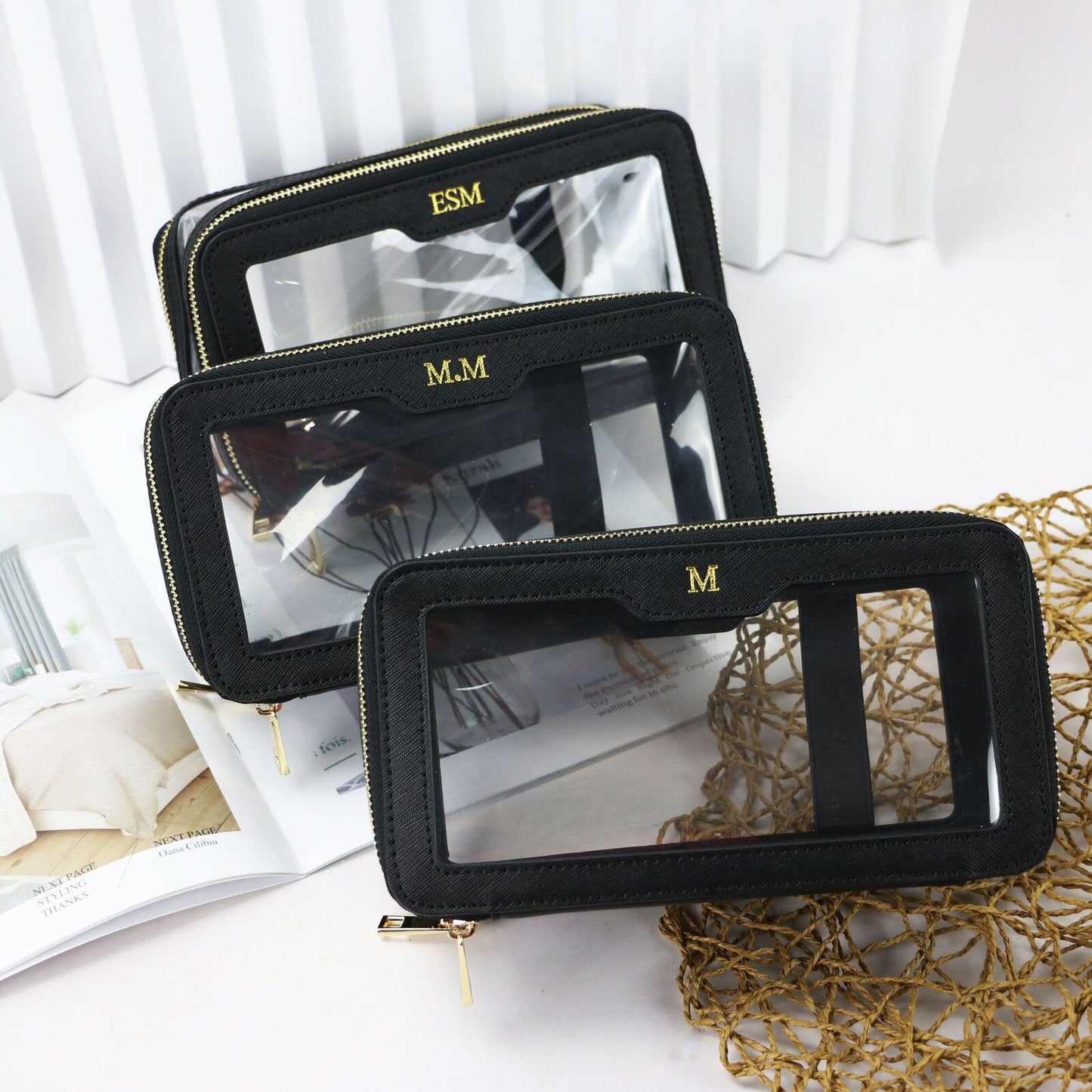 Leather Travel Cosmetic Bag Waterproof Makeup Storage Bag Clear 21.5*8*11.5 CM