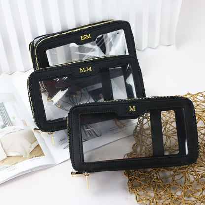 Leather Travel Cosmetic Bag Waterproof Makeup Storage Bag Clear 21.5*8*11.5 CM