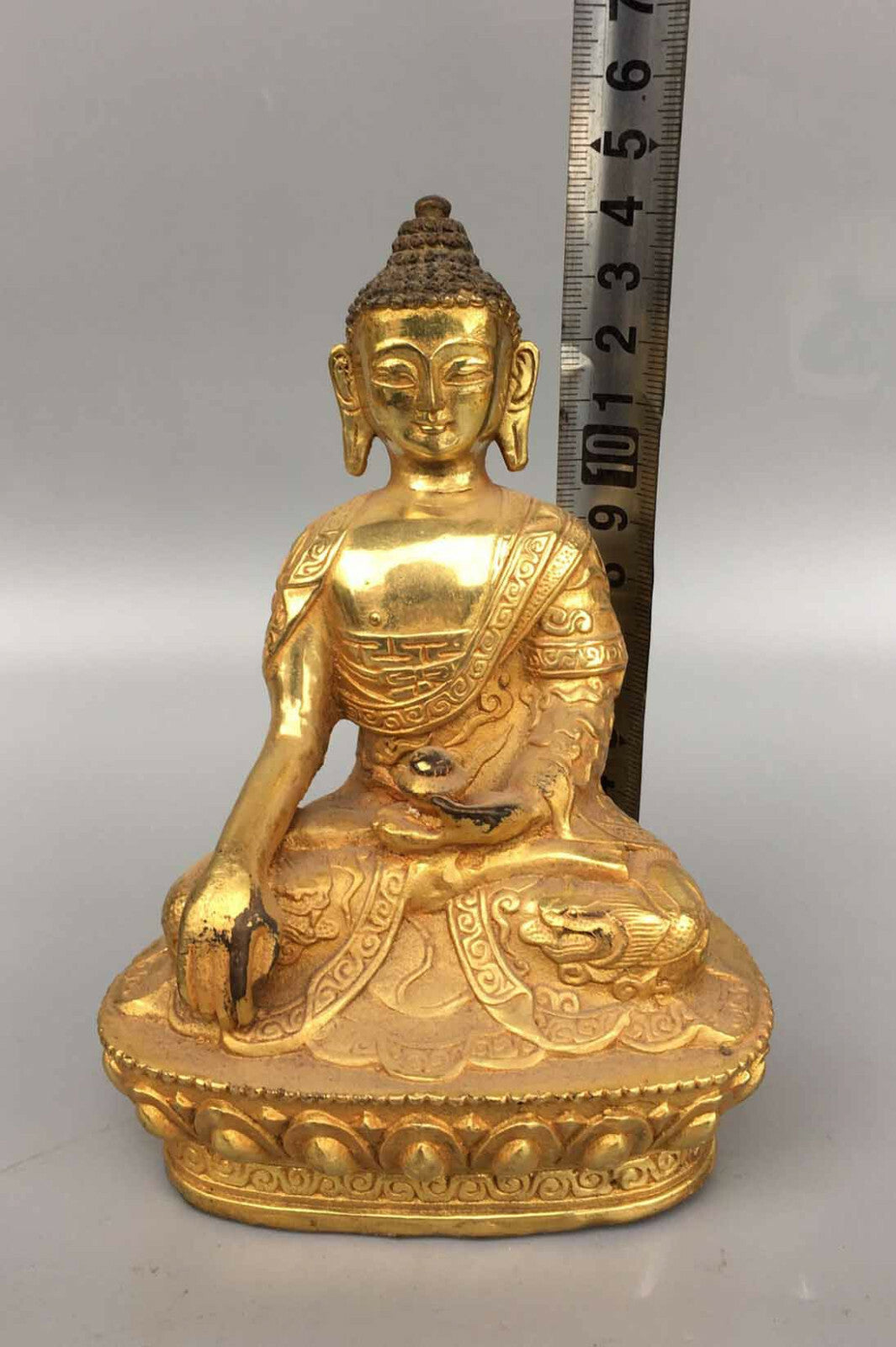 5.6" Old Dynasty Buddhism Tibet Temple Bronze 24K Gilt Shakyamuni Buddha Statue