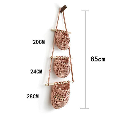Hanging Fruit Basket Handmade Woven Jute Vegetable Storage Bag Kitchen Organizer