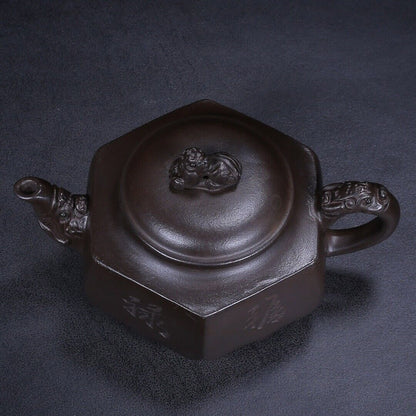 Chinese Yixing Zisha Clay Handmade Exquisite Teapot （六方 底款：金鼎商标）