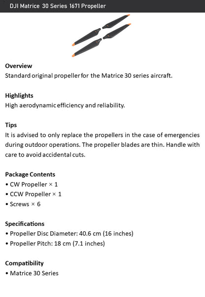 DJI Matrice 30 Series 1671 Propeller –16" CW/CCW Pair for Reliable Flight