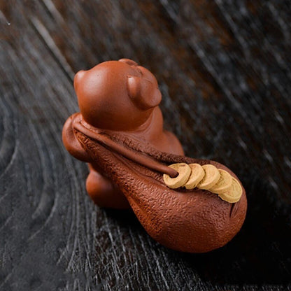 Yixing Purple Clay Tea Pet Lucky Piglet Statue Ornaments Handmade Tea Figurine