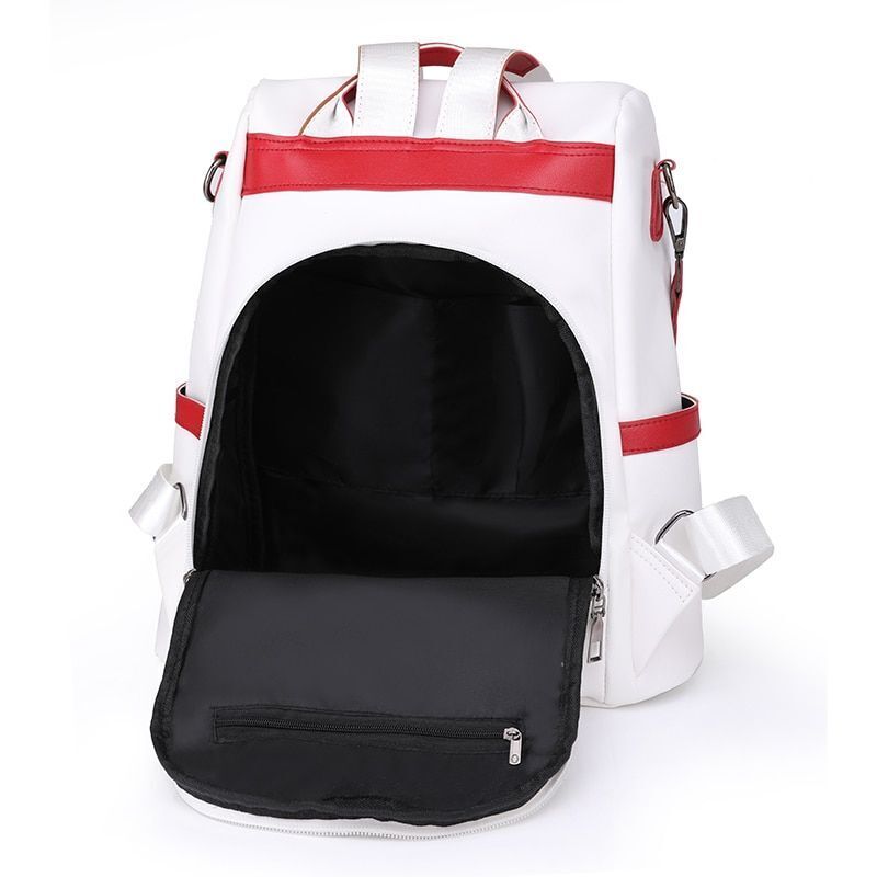 Backpack Leather Travel Bag Convertible Shoulder Black Red 31*33*14 CM Red/Blue