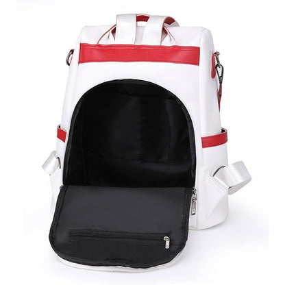 Backpack Leather Travel Bag Convertible Shoulder Black Red 31*33*14 CM Red/Blue