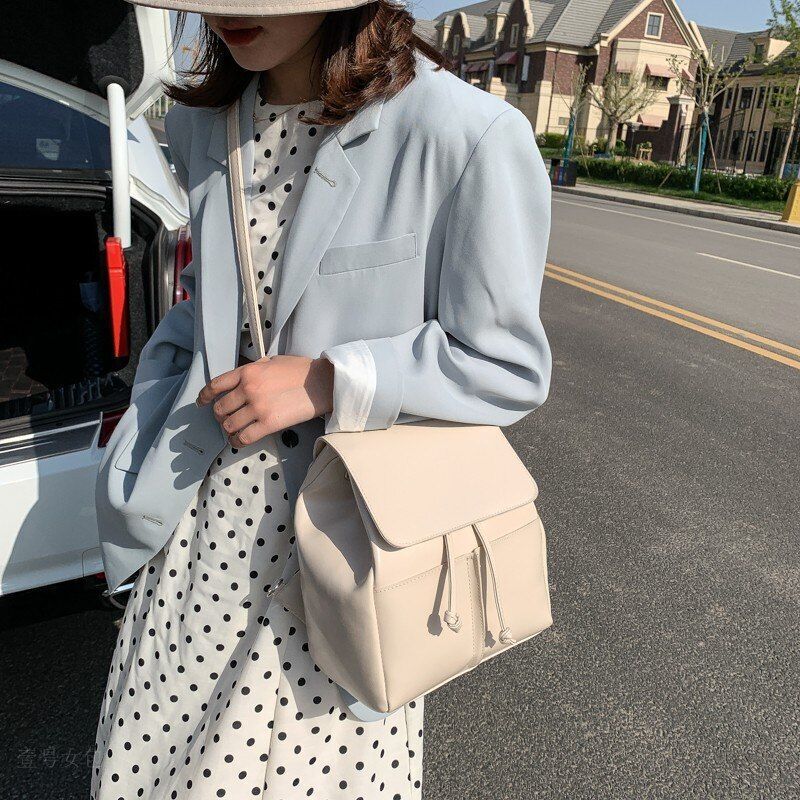 Synthetic Leather Backpack School Bags Drawstring Rucksack 19*27*15 CM Traveling