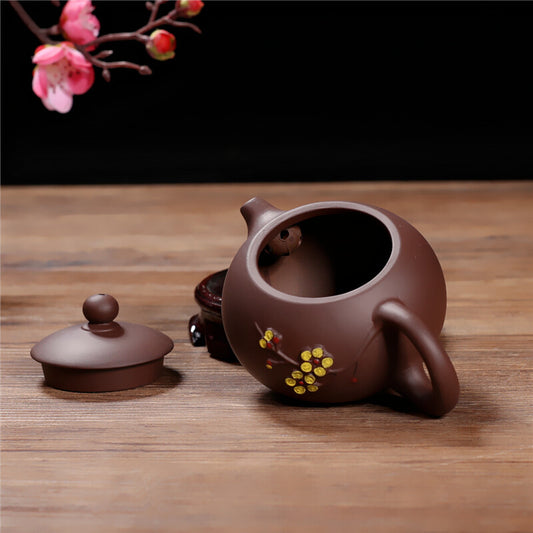 Chinese Yixing Zisha Clay Pottery Teapot Purple Handmade Plum Blossom Teakettle