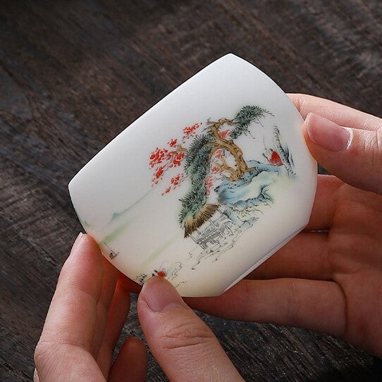 One Tea Cup Boutique Hand Drawing Fat Mutton Jade Porcelain Master Cup 130ml New