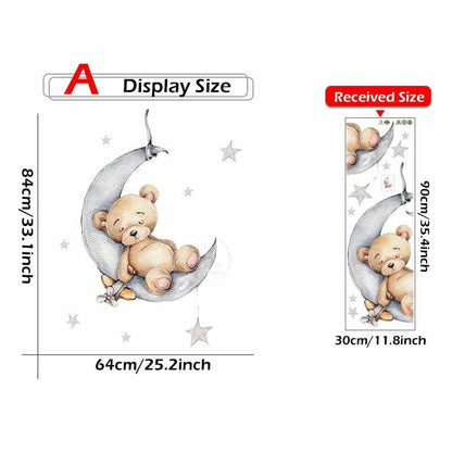Wall Stickers Cartoon Teddy Bear Sleeping on the Moon Kids Room Baby Decoration