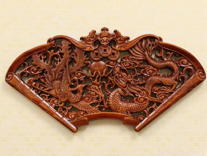 HAND WORK OLD EFFECT XIANG ZHANG SCULPTOR WOOD CARVED DRAGON WALL PANEL Decor