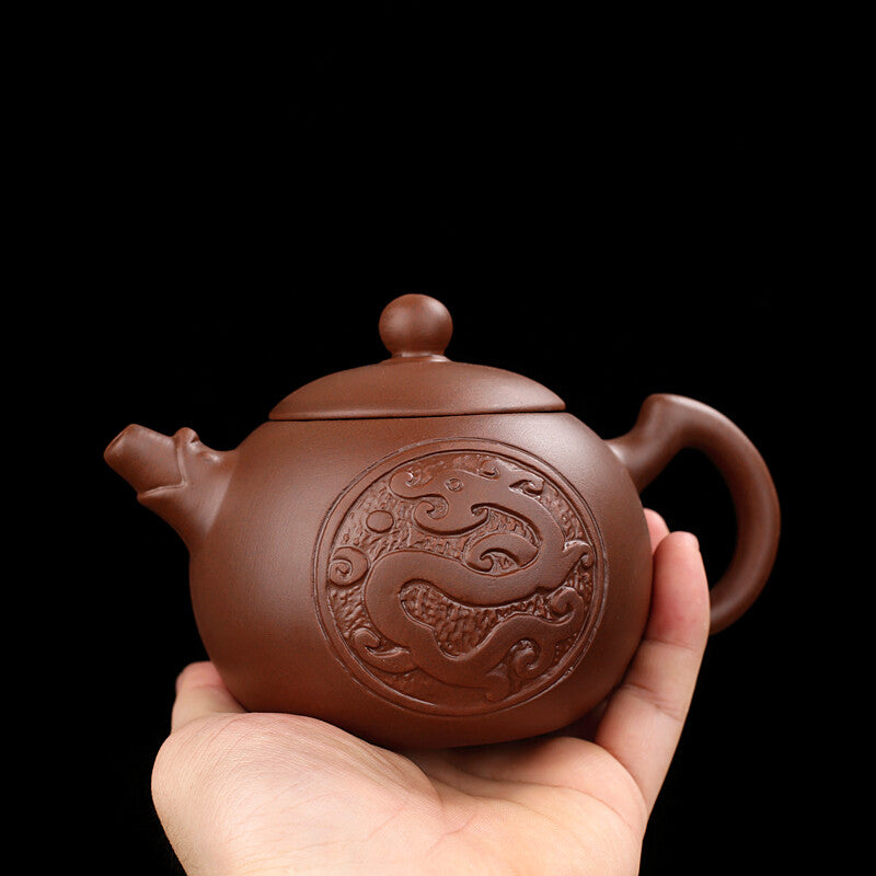 6.22" Chinese Yixing Zisha Clay Pottery Teapot Hand Carved Dragon Clay Pot Decor