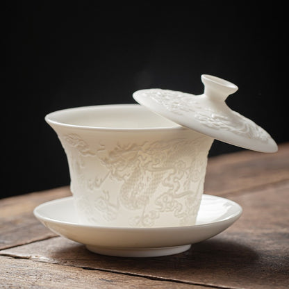 Relief San Cai Gaiwan Tea Cup Ceramic Set Kung Fu Tea Set