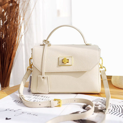White Elegant Tote Bag Genuine Leather Handbag Cowhide Shoulder Crossbody Bags