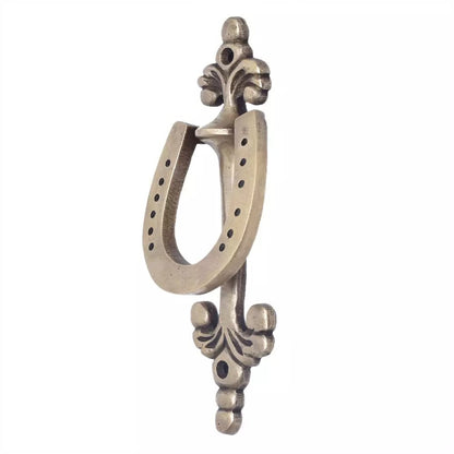 Antique Look Brass Horse Shoe Door knocker On Long Base Plate Door Bell