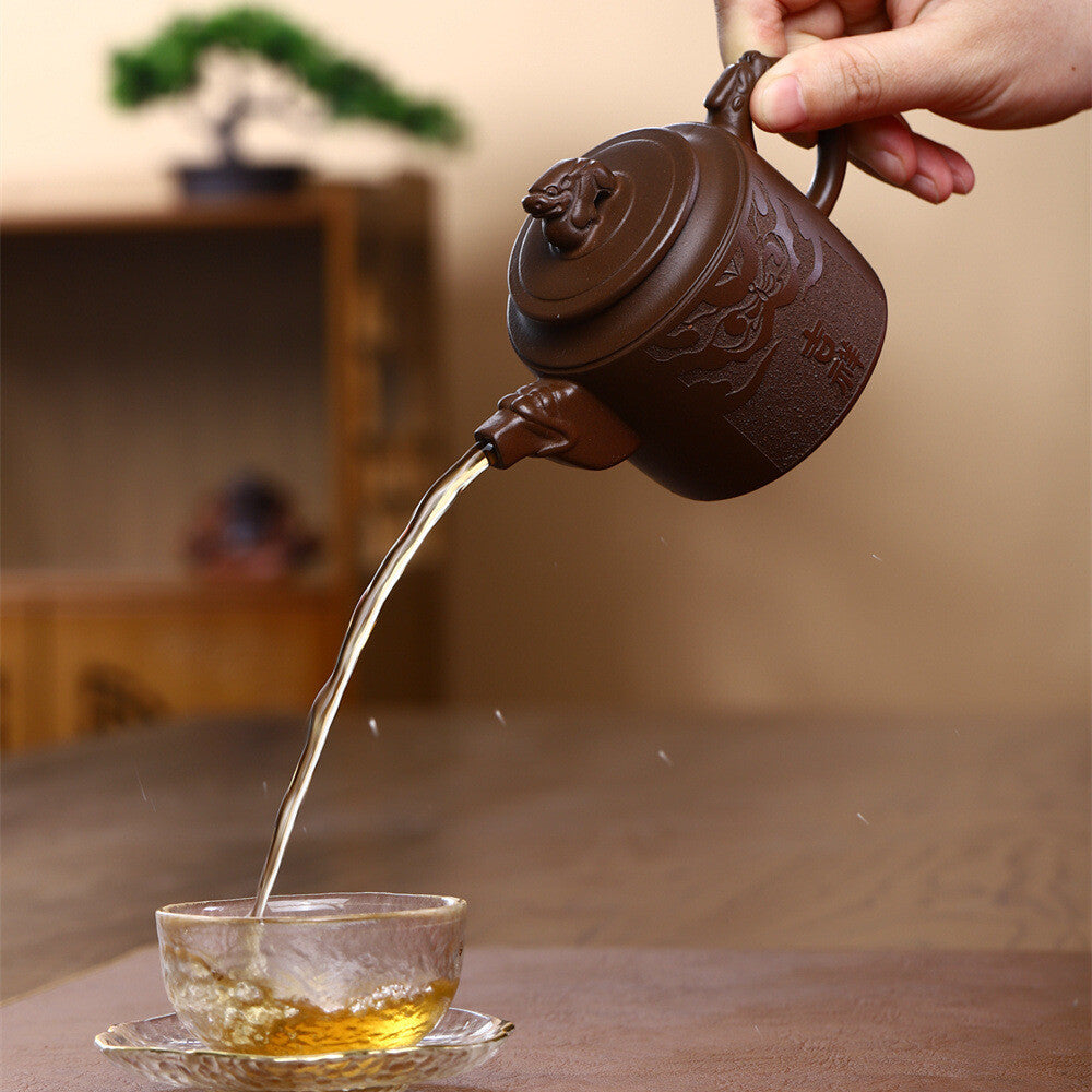 Chinese Character Carved Tea Pot Real Yixing Zisha Purple Grit Clay Pot Marked