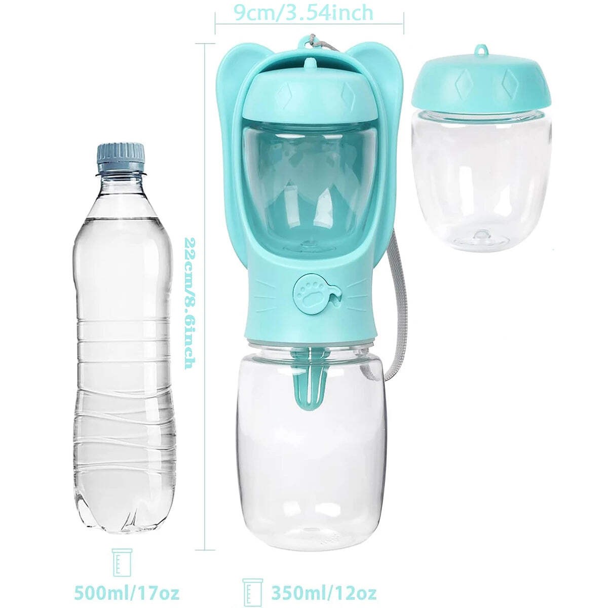 Dog Travel Water Bottle with Food Container & Leak Proof Lock