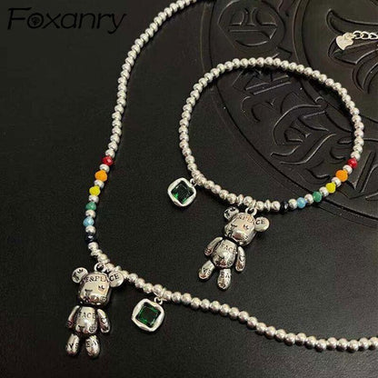 Collar De Plata Esterlina 925 Pulsera De Tendencia Cadena Con Diseño De Oso Joya