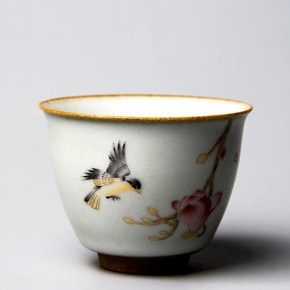 Ruyao Crackle Glaze Porcelain Tea Cup Handpainted Cup Antique Style Chinese Cup