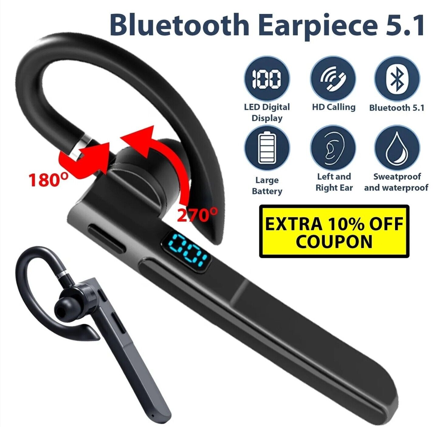 Wireless Bluetooth 5.3 Earpiece Noise Cancelling Trucker Headset Dual Mic Earbud