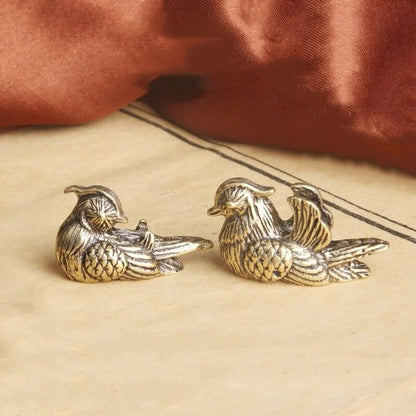 1 Pair Small Brass Mandarin Ducks Statue Feng Shui Love Figurine Decor