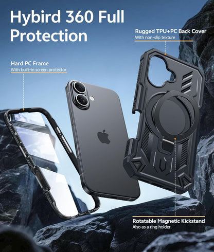 for Iphone 16 Phone Case: Magnetic Stand Case with Built-In Screen Protector Com
