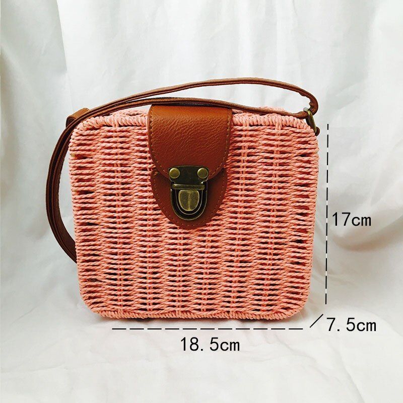 Straw Bags Round Woven Handmade Summer Beach Circle Crossbody Shoulder Bag 1 PC