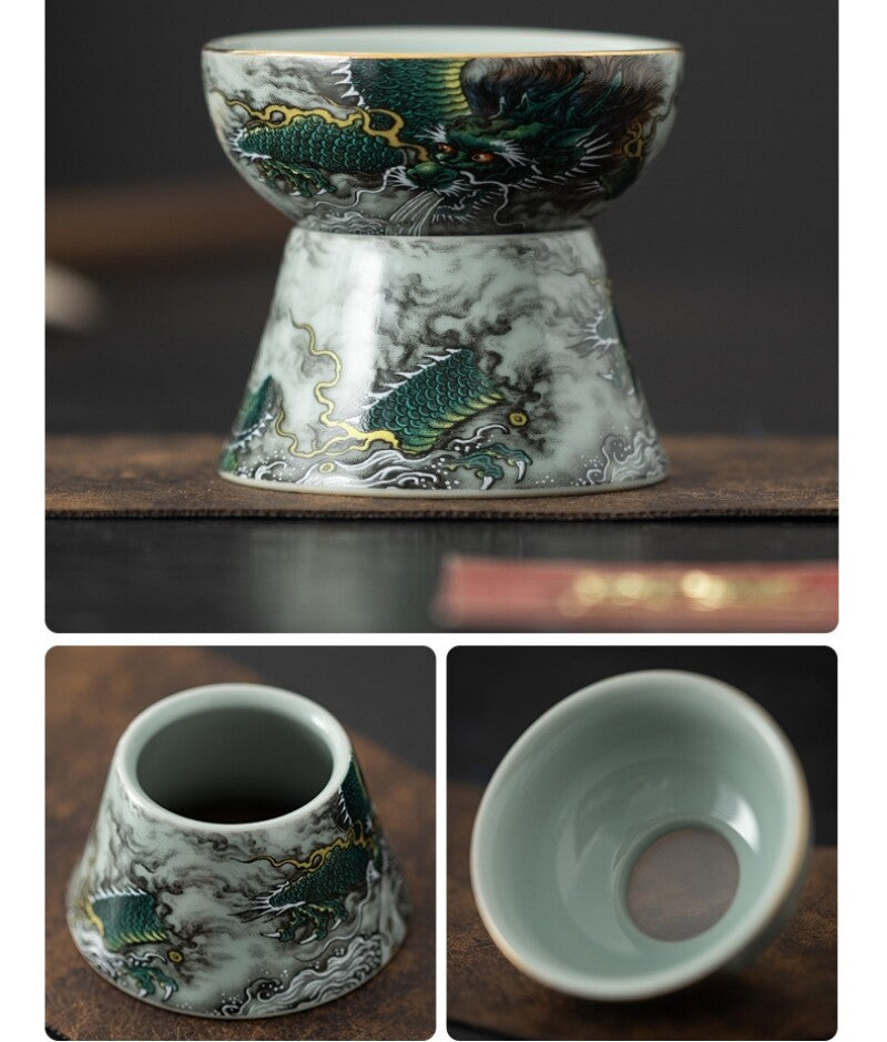 999 Sterling Silver Tea Set Ceramic Gaiwan Tea Pot Dragon Print Pitcher Tea Cups
