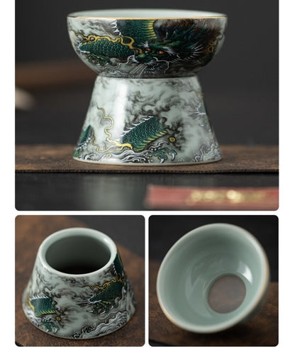 999 Sterling Silver Tea Set Ceramic Gaiwan Tea Pot Dragon Print Pitcher Tea Cups