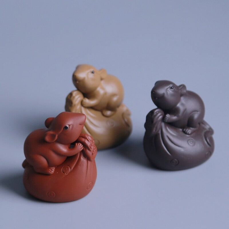 Chinese Tea Pet Yixing Zisha Purple Clay Mouse Statue Small Size Mascot Tea Play