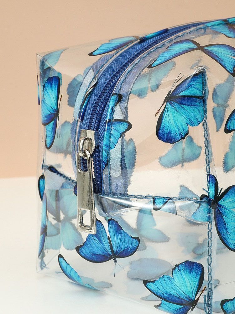 Butterfly Avocado Print Cosmetic Bag Clear Makeup Case Travel Organizer Storage