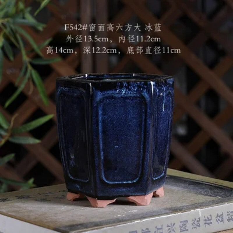 Ceramic Colorful Glazed Round Hexagon Bonsai Pot Tradition Chinese Decoration