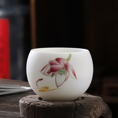 One Tea Cup Boutique Hand Drawing Fat Mutton Jade Porcelain Master Cup 130ml New