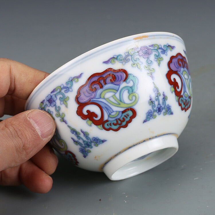 Chinese Ming Chenghua Blue and White Doucai Porcelain Lucidum Teacup Cup 3.54"