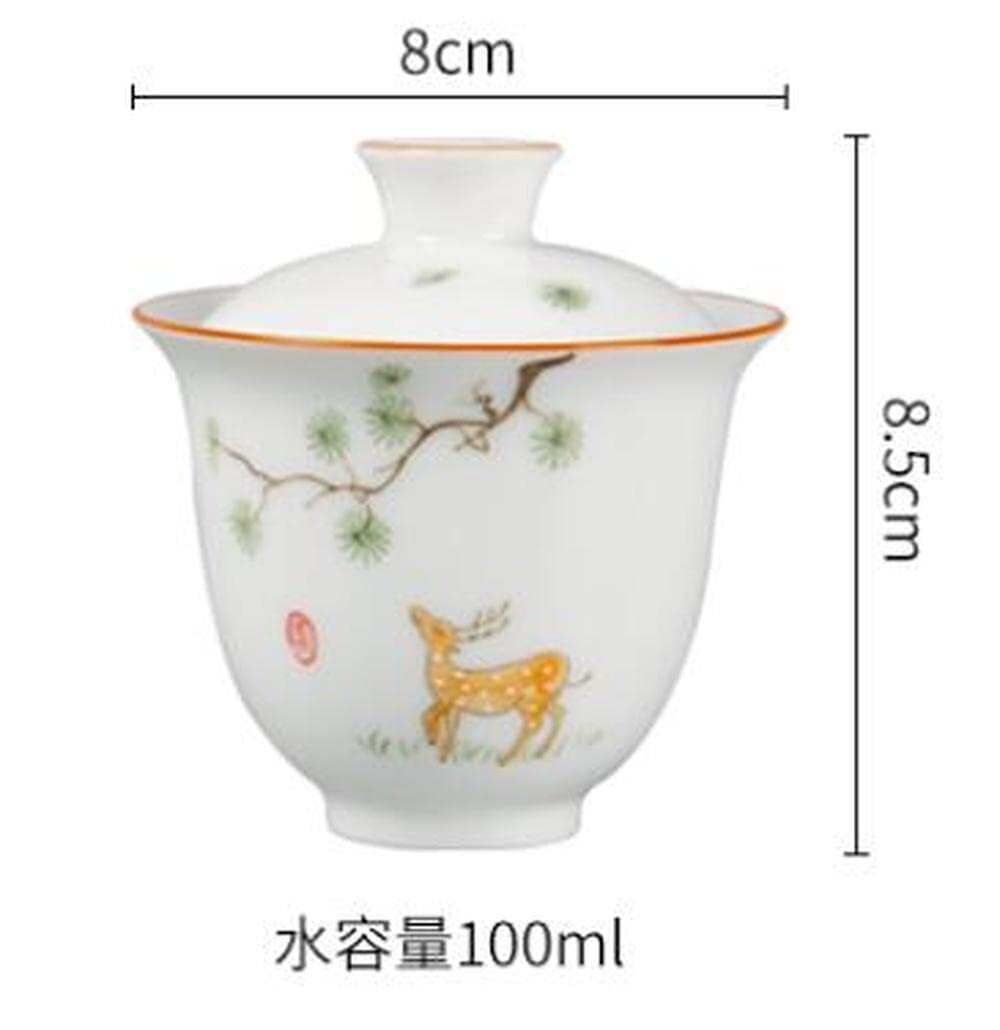 100ml Deer Pattern Gaiwan Hand Painted Porcelain Tea Bowl Kung Fu Tea Set Tureen