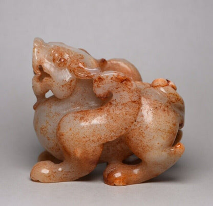 Antique Chinese Natural Hetian Jade Carved Exquisite Beast Statue Figurines Rare