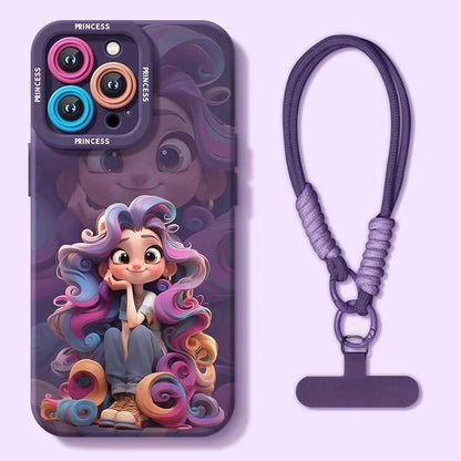 For iPhone 17 Pro Max Silicone Case with Lanyard–Kawaii Princess Cartoon Design