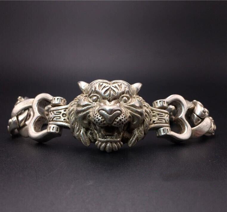 Rare Tibet Silver Carved DRAGON Men's Bracelet Bangle