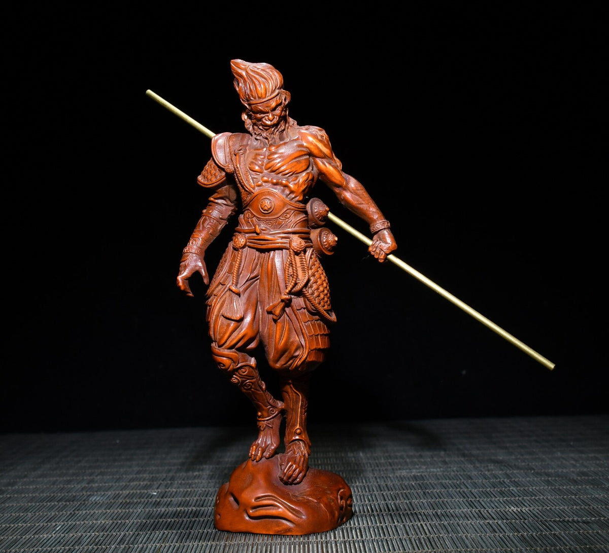 Chinese Collection Boxwood Hand-carved Exquisite Monkey King Sun WuKong Statue