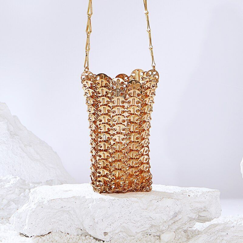 Luxury Bag Metal Sequins Chain Woven Bag Clutch Shoulder Handbag Bag 19*11*1 CM
