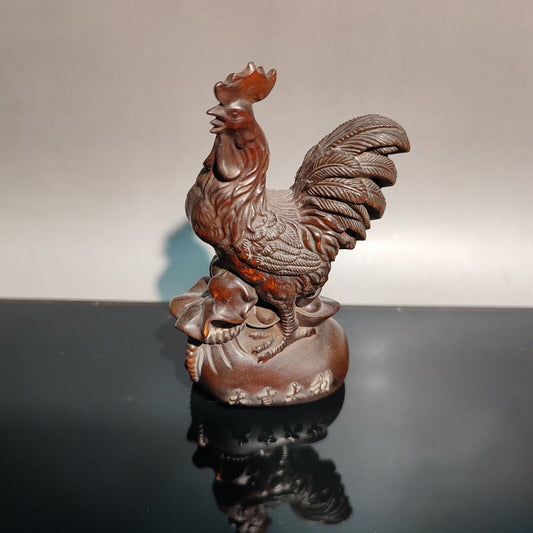 vintage wooden ornament carving mini rooster statue cock Animal decorative Gift