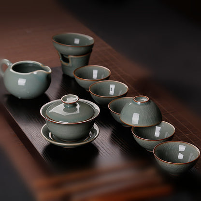 10pcs/lot Chinese Tea Set Thicker Glaze Porcelain Gaiwan Tureen Tea Pot Cups New