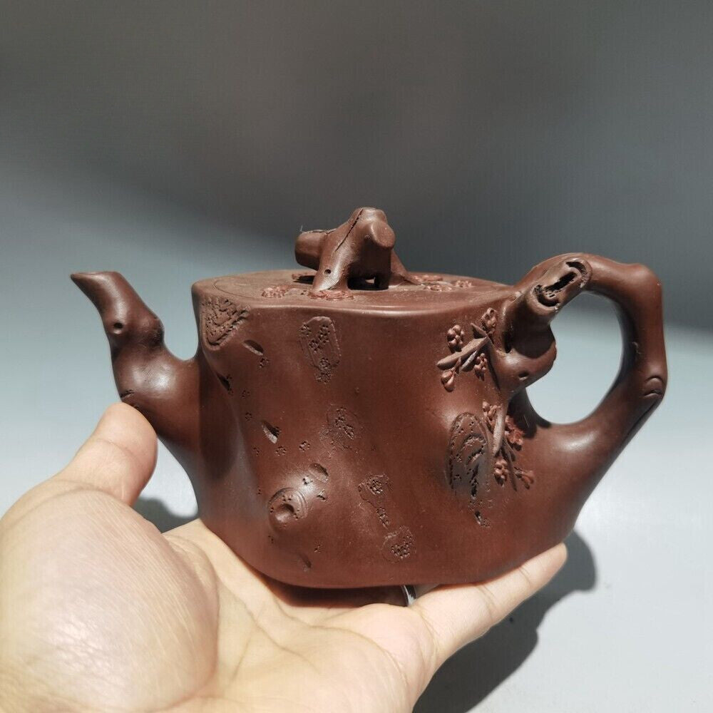 Yixing Zisha Clay Teapot Red Mud Plum Blossom Tree Stump Pot Yuan Youjun Mark
