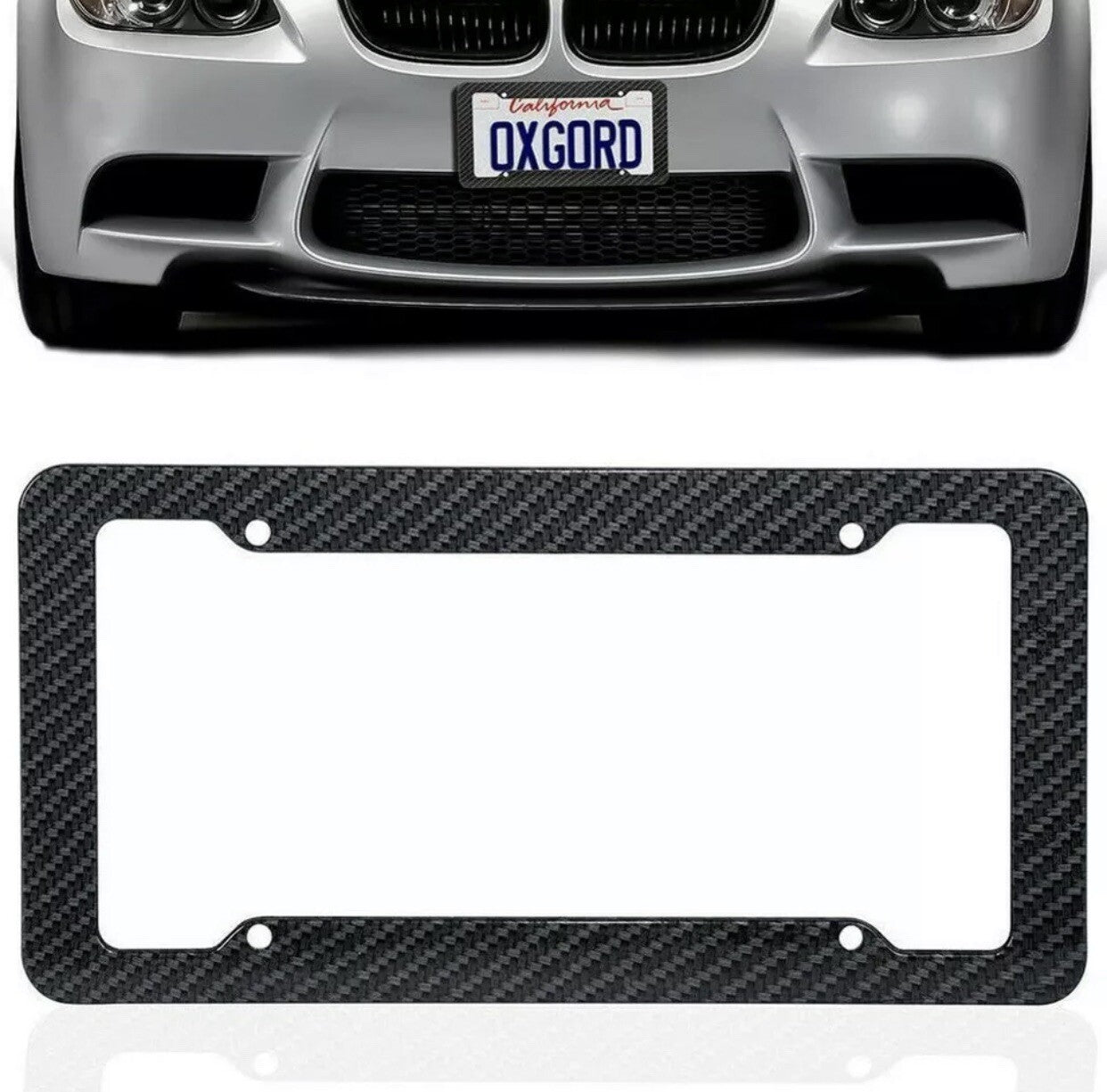 Black Car Carbon Fiber License Plate Frame Cover Front & Rear Universal USA Size