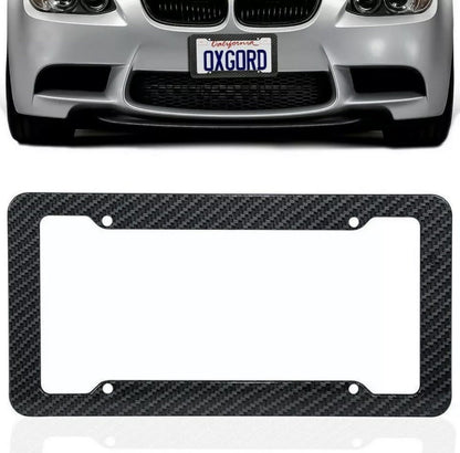 Black Car Carbon Fiber License Plate Frame Cover Front & Rear Universal USA Size