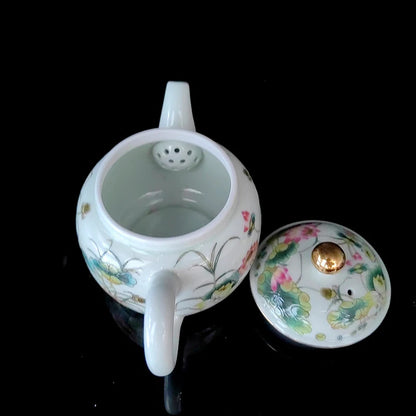 14cm Chinese Jingdezhen Retro Porcelain Five-colored Flower Teapot with Strainer
